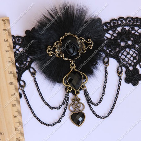 Black Lace Hairy Pearls Lolita Necklace