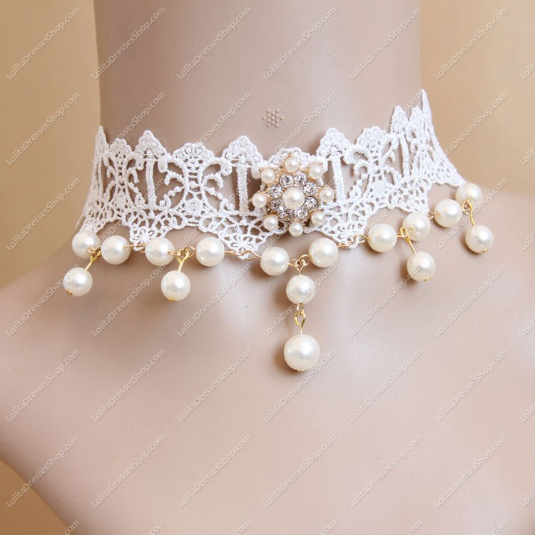 Pearl White Lace Bridal Gown Fashion Lolita Necklace