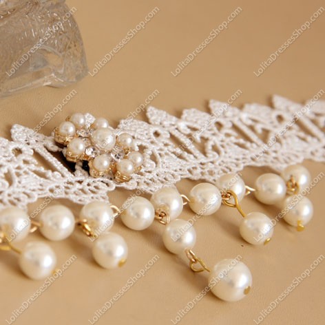 Pearl White Lace Bridal Gown Fashion Lolita Necklace