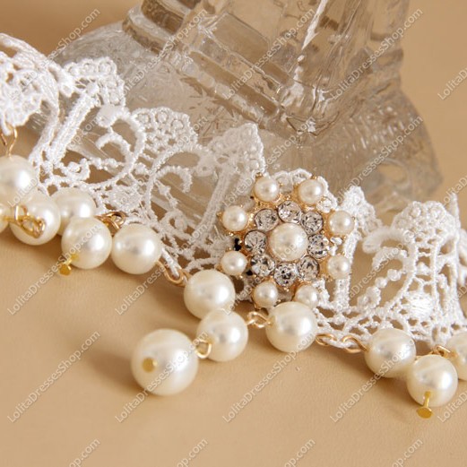 Pearl White Lace Bridal Gown Fashion Lolita Necklace
