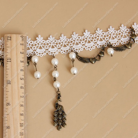 Pearl Weave Peacock White Lace Bridal Gown Fashion Lolita Necklace