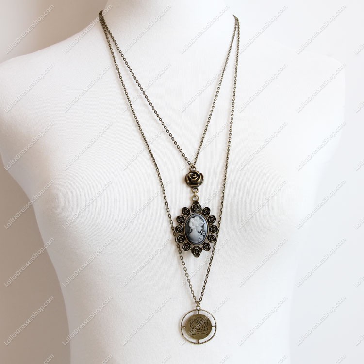 Retro Bronzed Alloy Beauty Head Lolita Sweater Chain