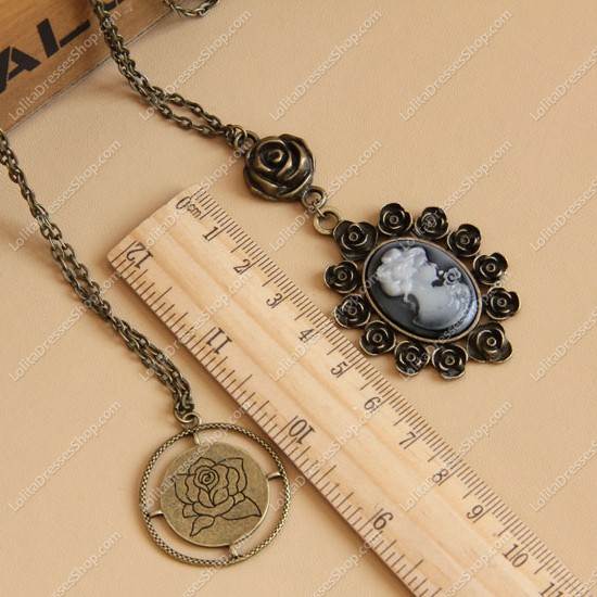 Retro Bronzed Alloy Beauty Head Lolita Sweater Chain