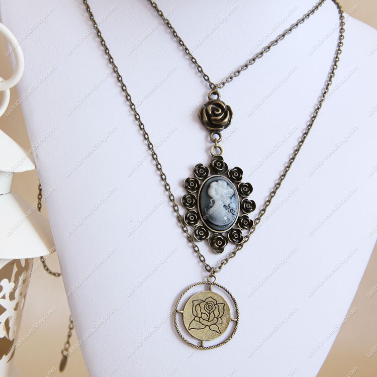 Retro Bronzed Alloy Beauty Head Lolita Sweater Chain