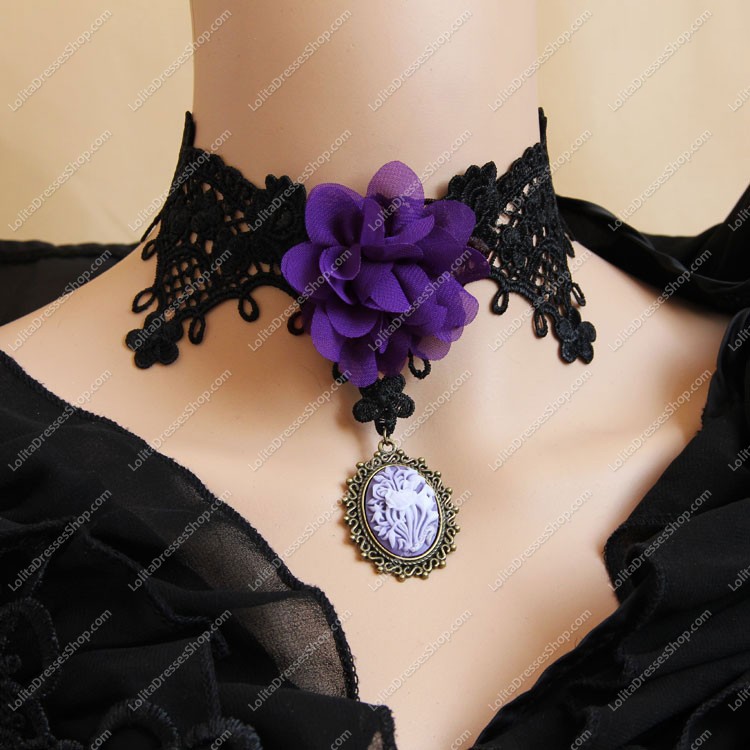 Black Lace Flowers Carving Lolita Necklace