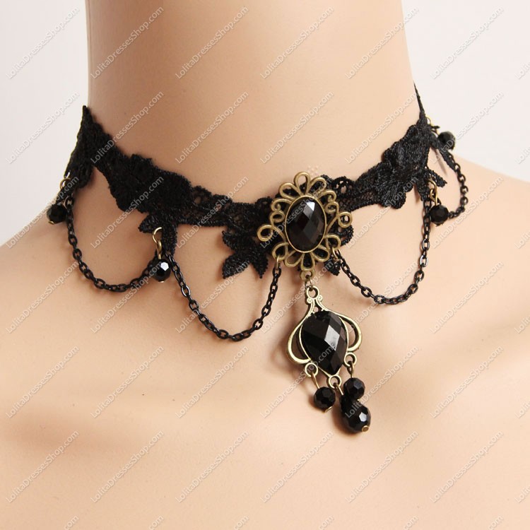 Woven Flowers Black Lace Lolita Necklace