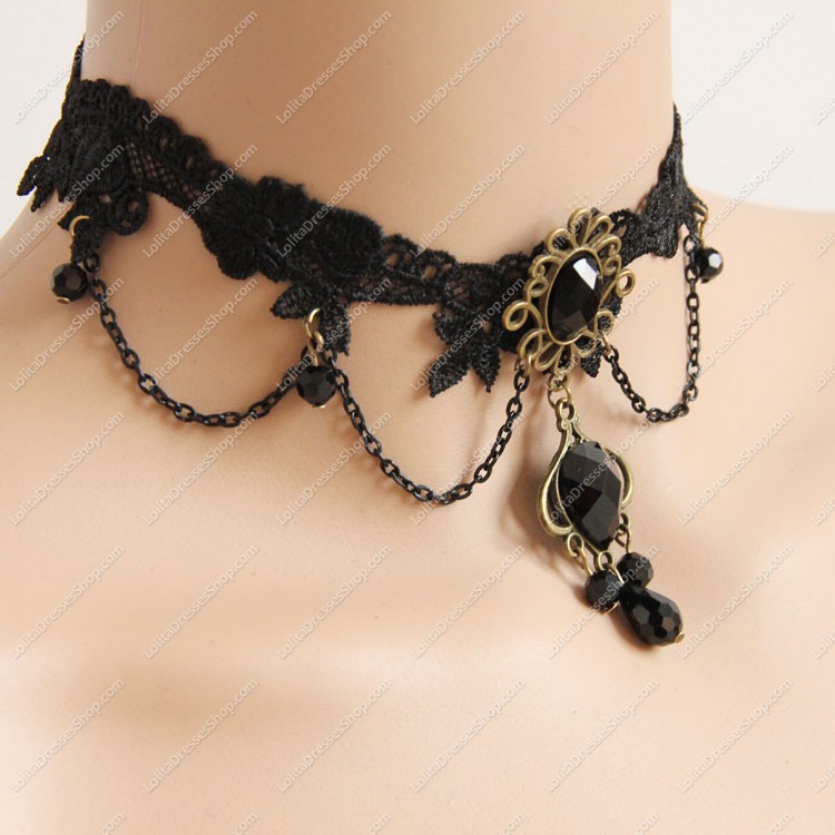 Woven Flowers Black Lace Lolita Necklace