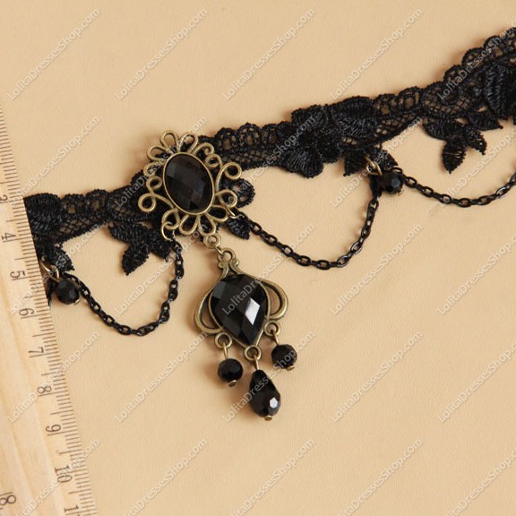 Woven Flowers Black Lace Lolita Necklace