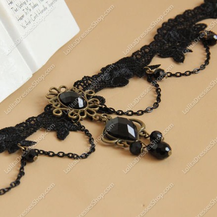 Woven Flowers Black Lace Lolita Necklace