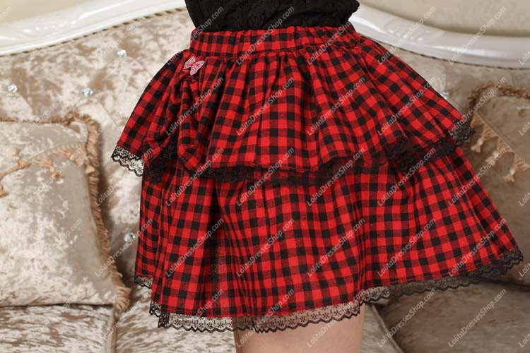 School Style Black and Red Lattice Lolita Skirt