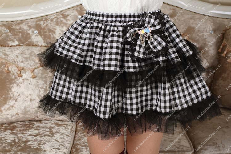 School Style White and Black Lattice Lolita Skirt