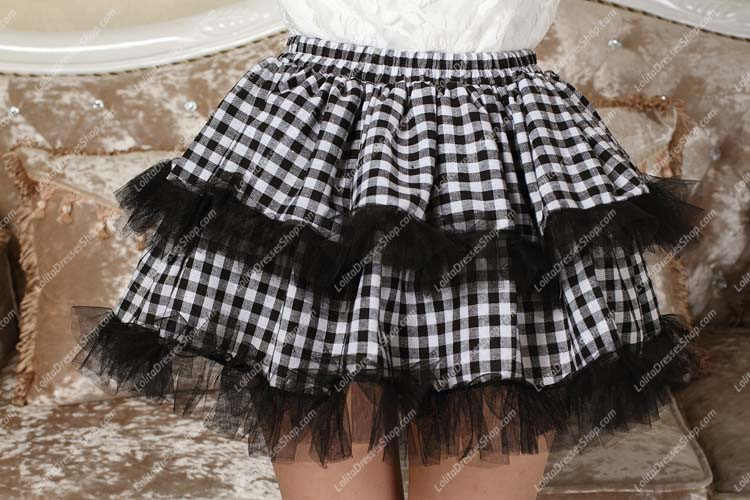 School Style White and Black Lattice Lolita Skirt