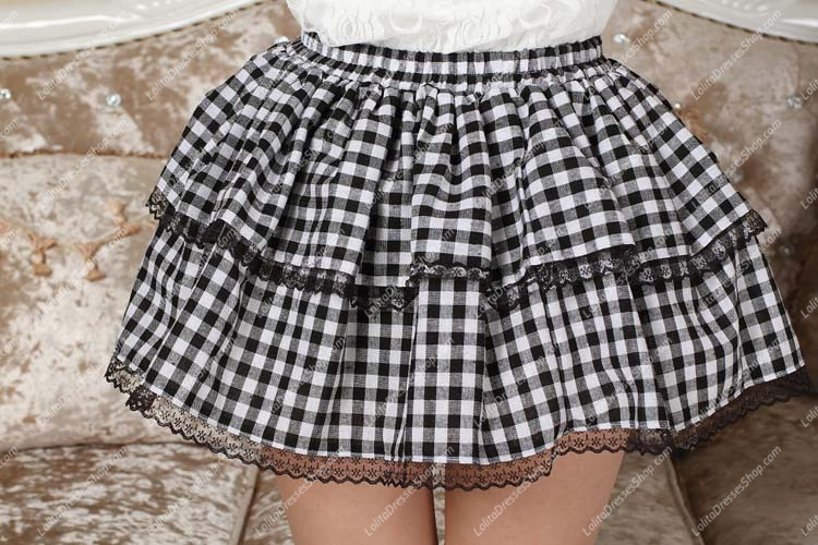 School Style White and Black Bowknot Lolita Skirt