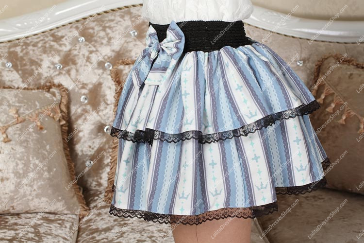 Crown Princess Sweet Little Sky Blue Striped Tutu Lolita Skirt