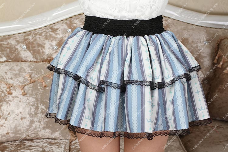 Crown Princess Sweet Little Sky Blue Striped Tutu Lolita Skirt