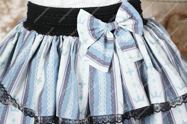 Crown Princess Sweet Little Sky Blue Striped Tutu Lolita Skirt