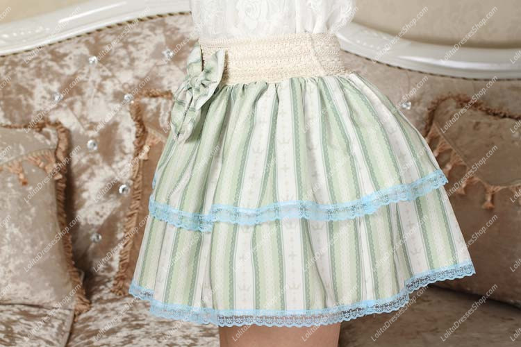 Crown Princess Sweet Little Light Green Striped Tutu Lolita Skirt