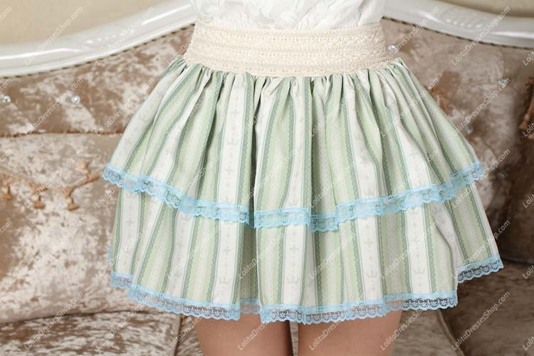 Crown Princess Sweet Little Light Green Striped Tutu Lolita Skirt