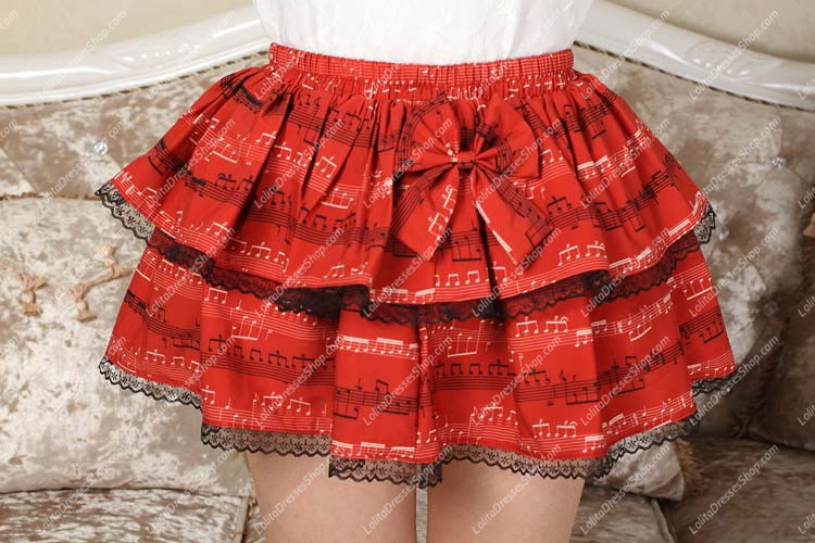 Red Short Bowknot Musical Notes Lolita Skirt