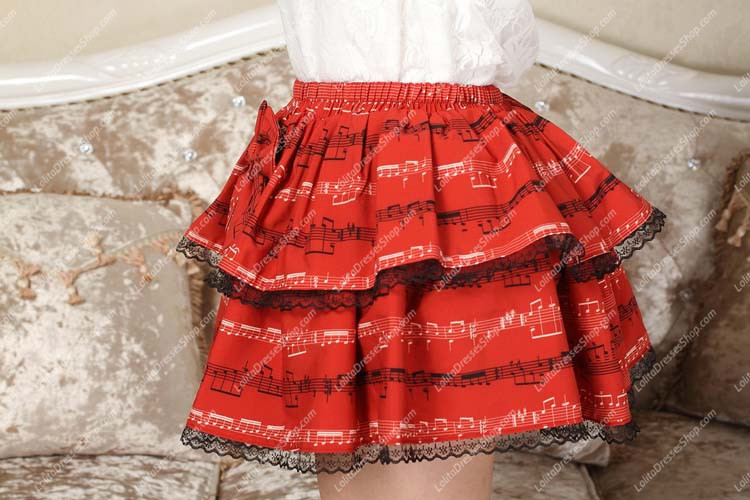 Red Short Bowknot Musical Notes Lolita Skirt