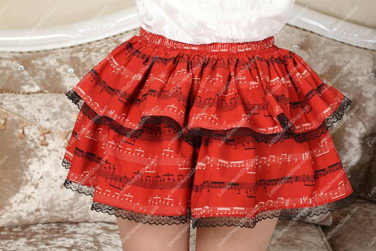 Red Short Bowknot Musical Notes Lolita Skirt