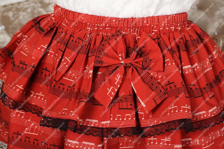 Red Short Bowknot Musical Notes Lolita Skirt