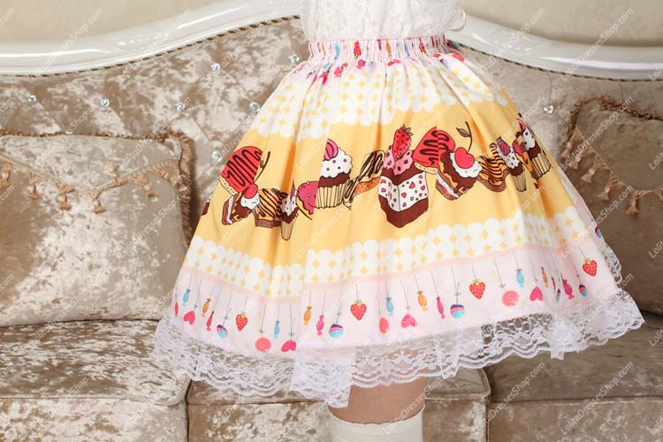 Light Yellow Candy Ice Cream Lace Hem Lolita Skirt