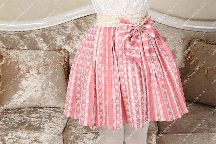 Pink Rabbit Printed Bowknot Sweet Lolita Skirt