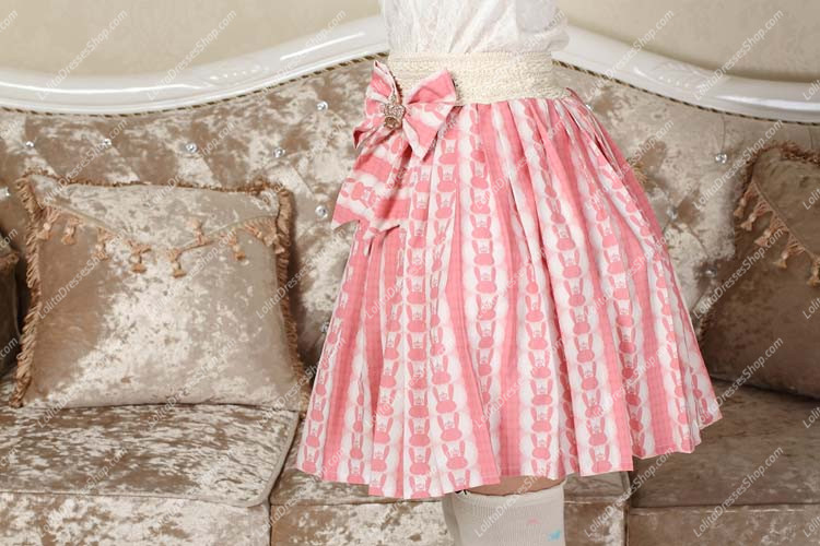 Pink Rabbit Printed Bowknot Sweet Lolita Skirt