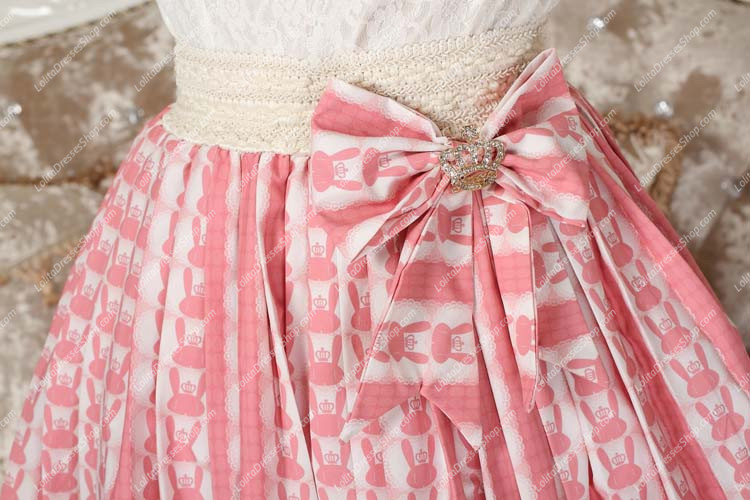 Pink Rabbit Printed Bowknot Sweet Lolita Skirt