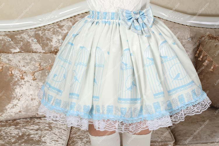 Sky Blue Nightingale Printed Bowknot Sweet Lolita Skirt