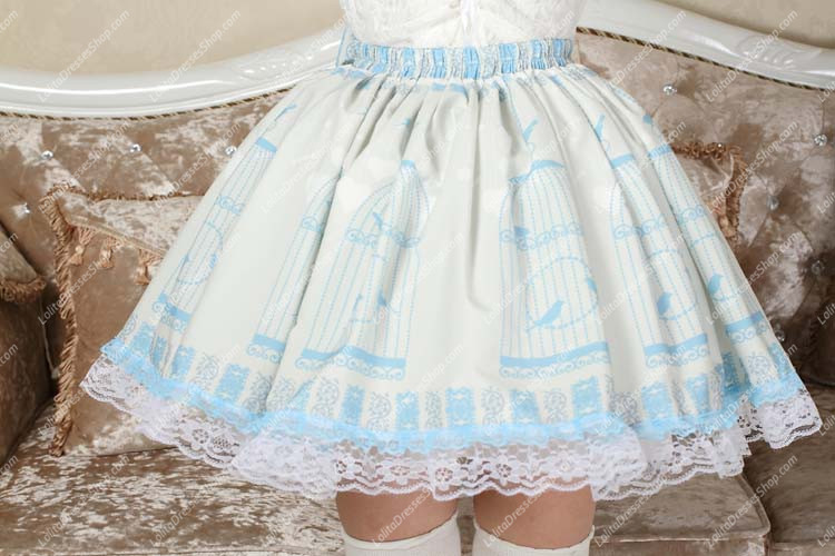 Sky Blue Nightingale Printed Bowknot Sweet Lolita Skirt