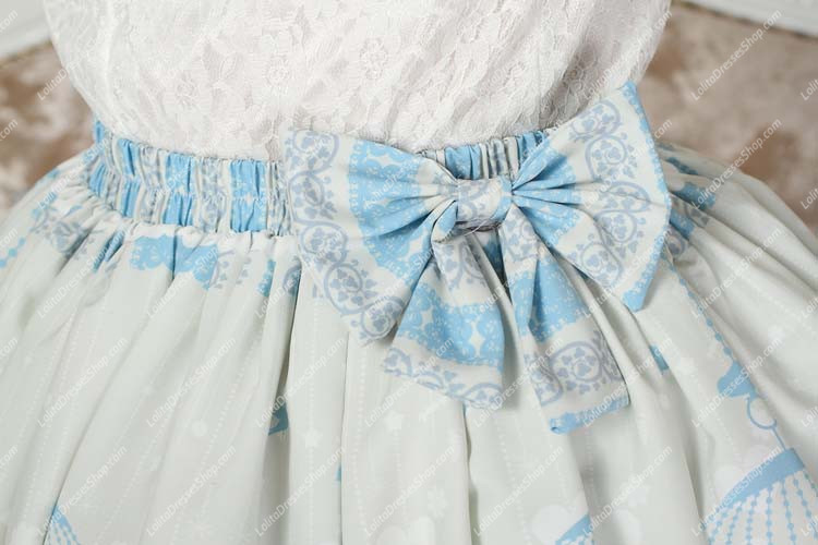 Sky Blue Nightingale Printed Bowknot Sweet Lolita Skirt