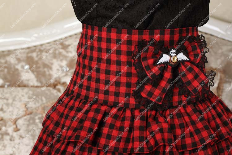Punk Red High Waist Lattice Lolita Skirt