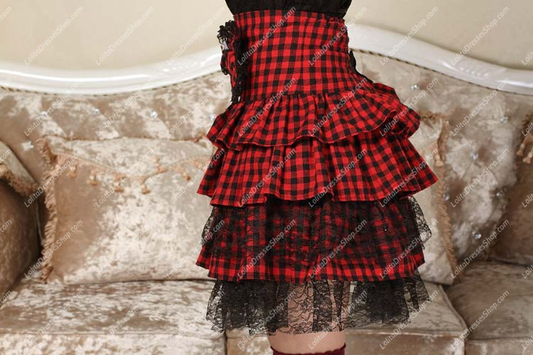 Punk Red High Waist Lattice Lolita Skirt