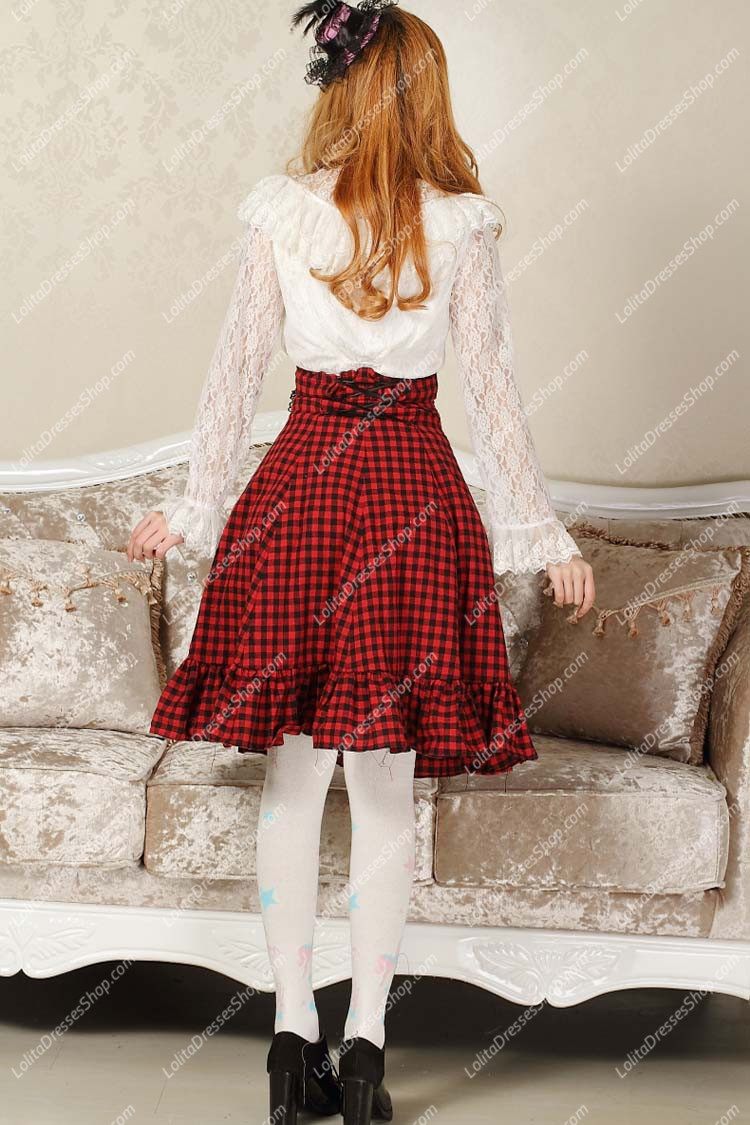 Sweet Red High Waist Lattice with Bowknot Lolita Skirt