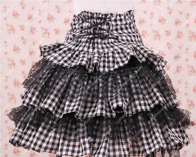 Cute Black High Waist Lattice Lolita Skirt