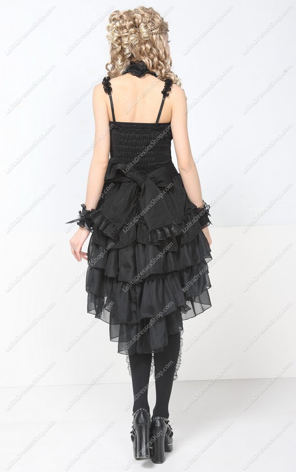 Black Lace Straps Sleeveless Lace Trim Punk Lolita Dress