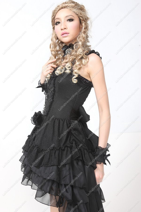 Black Lace Straps Sleeveless Lace Trim Punk Lolita Dress