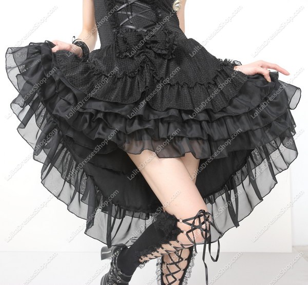 Black Lace Straps Sleeveless Lace Trim Punk Lolita Dress