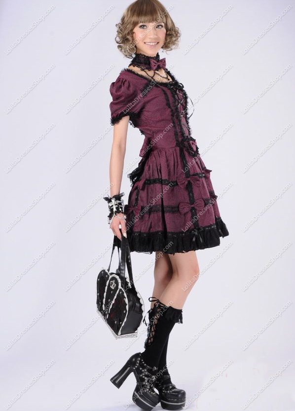 Dark Red Fashion Princess Lace Punk Lolita Dress