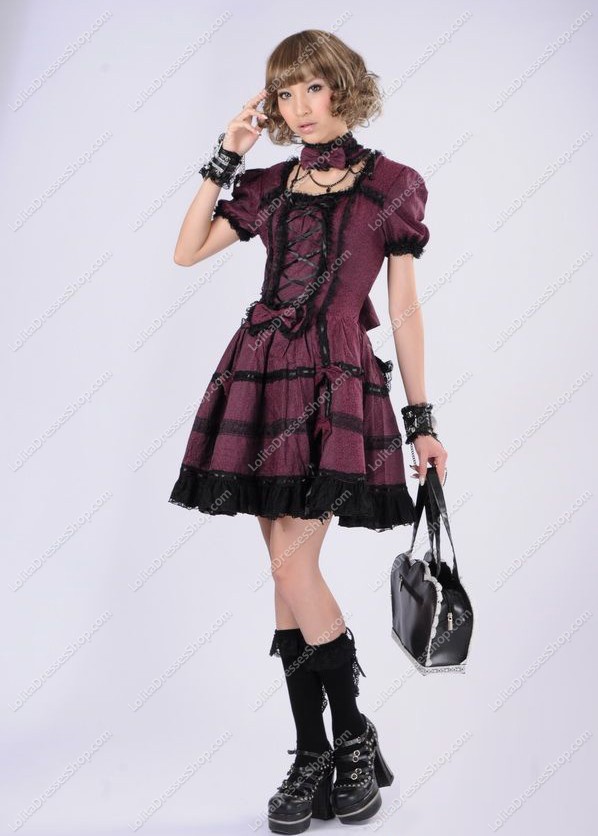 Dark Red Fashion Princess Lace Punk Lolita Dress