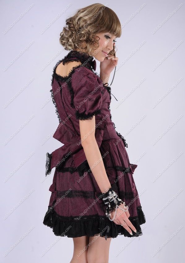 Dark Red Fashion Princess Lace Punk Lolita Dress
