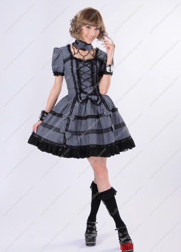 Dark Grey Fashion Princess Lace Punk Lolita Dress