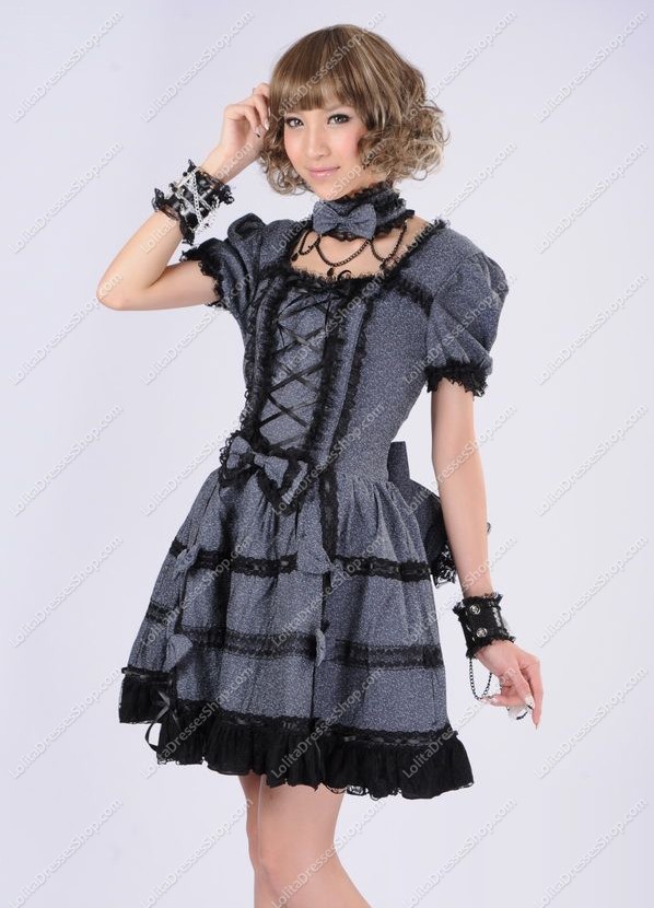 Dark Grey Fashion Princess Lace Punk Lolita Dress