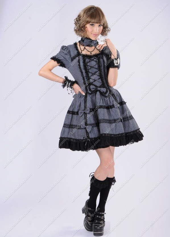 Dark Grey Fashion Princess Lace Punk Lolita Dress