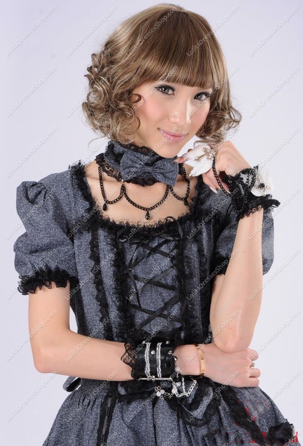 Dark Grey Fashion Princess Lace Punk Lolita Dress