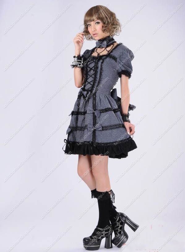 Dark Grey Fashion Princess Lace Punk Lolita Dress