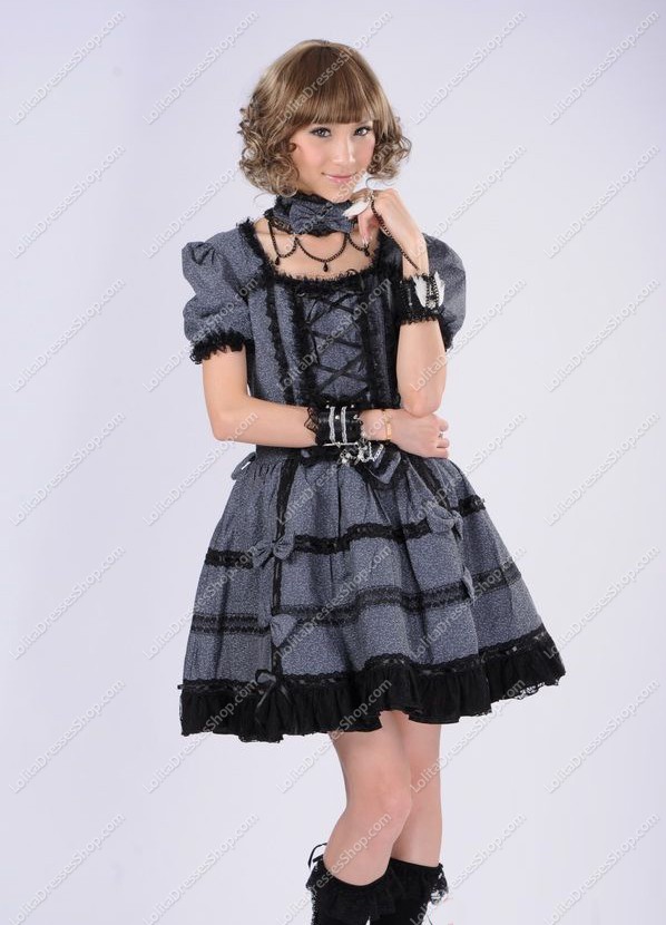 Dark Grey Fashion Princess Lace Punk Lolita Dress