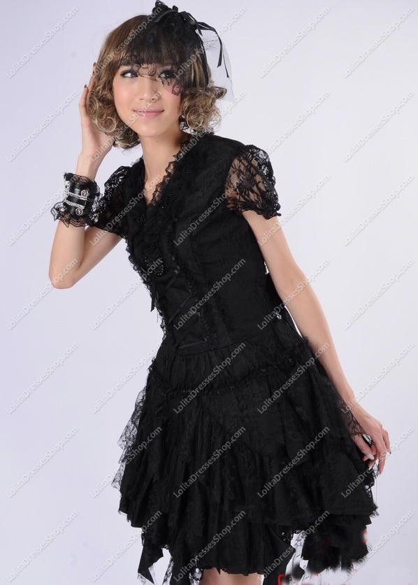 Gorgeous Red Lace Asymmetric Flounced Princess Punk Lolita Dress